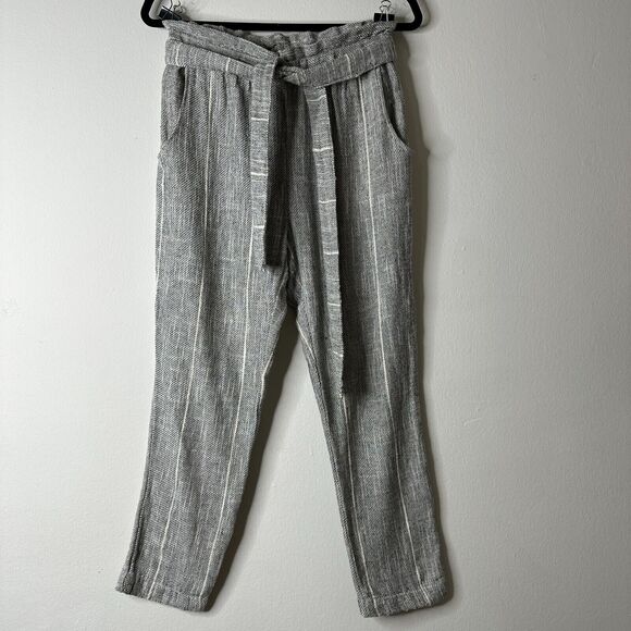 Free People Casual Cream & Black Tweed Stripe Crop Trouser Pants Tie Belt 2 - Picture 12 of 12